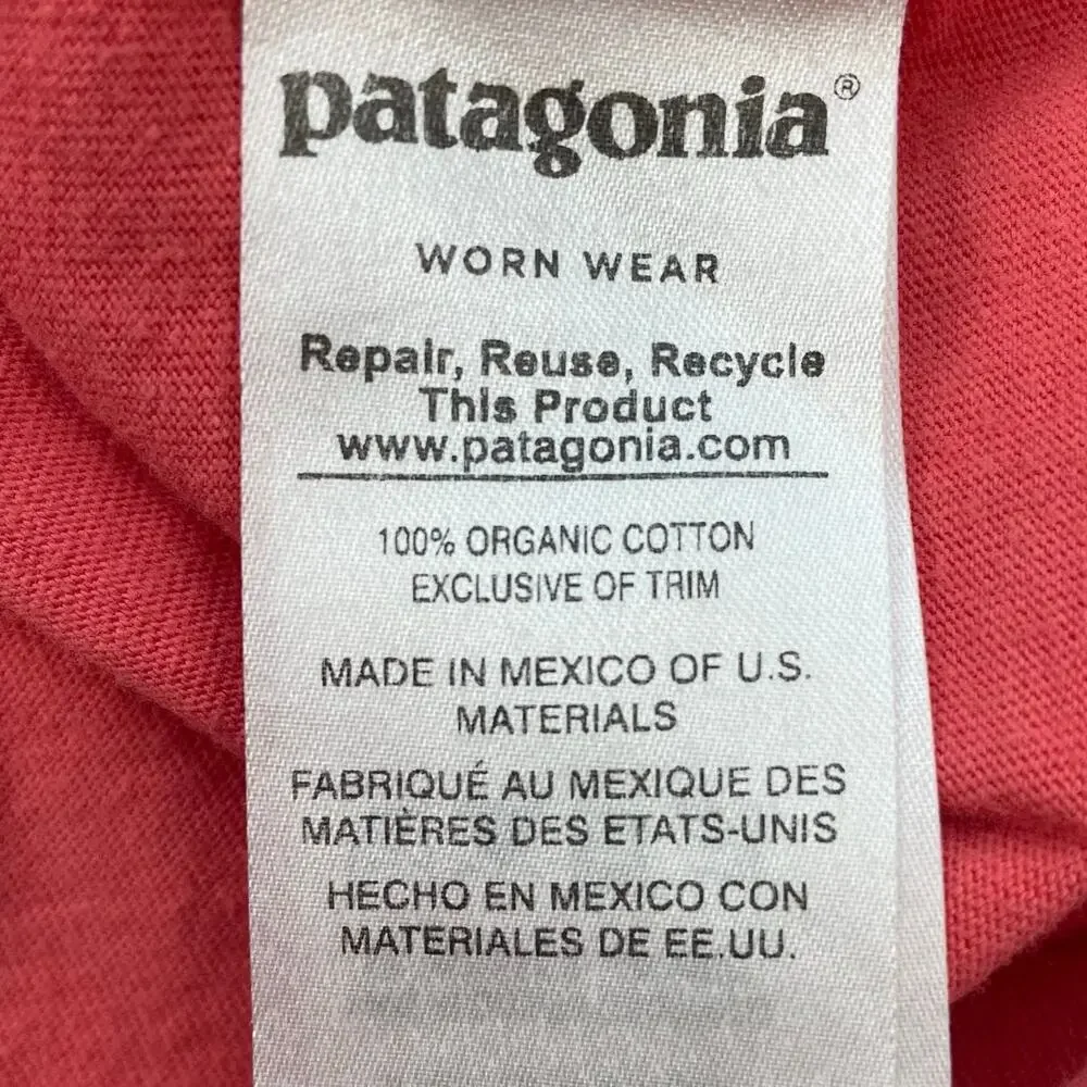 Patagonia P-6 Logo Pocket T Shirt Men's Large Coral Pink Organic Cotton Tee